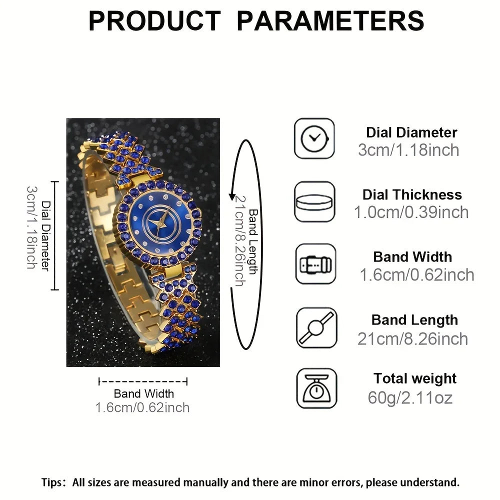 A fashionable women's quartz watch set, consisting of a 6pcs alloy round case timetable, earrings, necklace, and ring set,