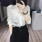 Shirts & Blouses For Women Striped Thin Style Woman Top Button Up Novelty 2025 Cute And Elegant Basic Premium Promotion Xl