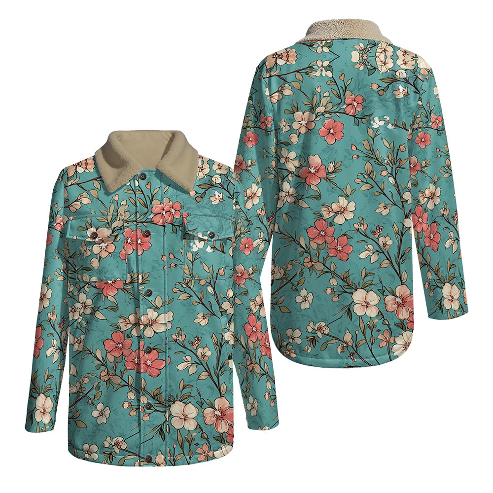Elegant Floral Print Long Sleeve Coat with Soft Faux Fur Collar Perfect for Spring and Autumn Casual Fashion and Daily Outerwear