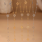 Nivora Gorgeous Luck Clover Zircon Long Chain Stainless Steel Necklaces For Women Metal Female Collar Wedding Banquet Jewelry