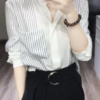Shirts & Blouses For Women Striped Thin Style Woman Top Button Up Novelty 2025 Cute And Elegant Basic Premium Promotion Xl