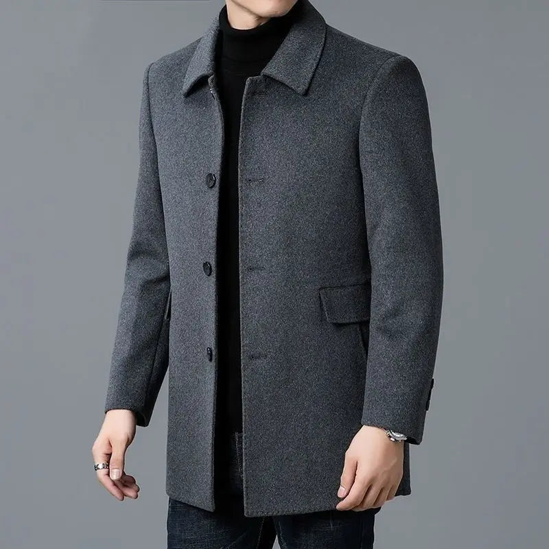 Coat Men's Medium And Long Double-Sided Woolen Windbreaker Four Seasons Lapel Wool Jacket