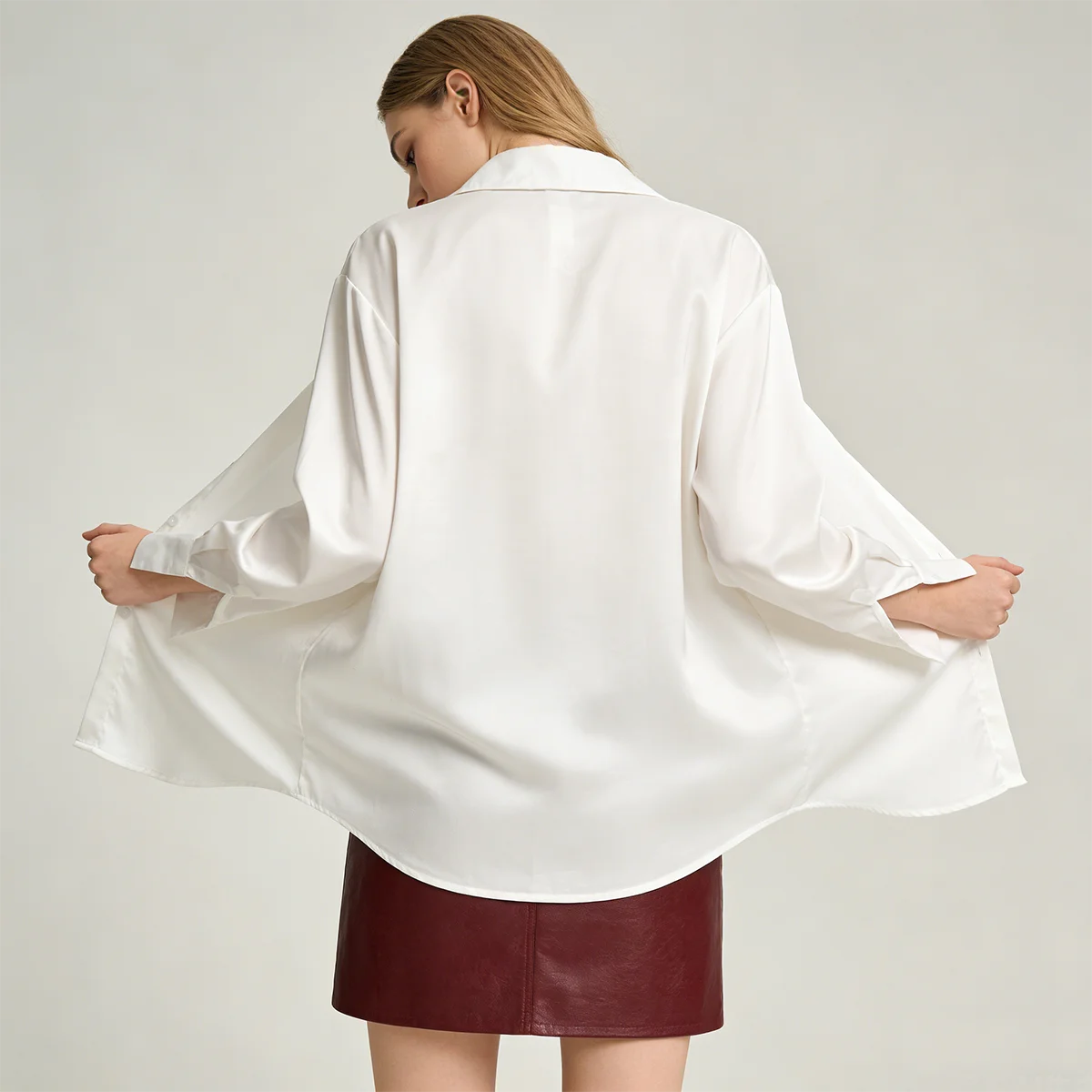 Women's Shirts & Blouses Spring Autumn New Long Sleeve Button Up White Satin Top Thin Office Lady Work Wear Female Clothing Hot