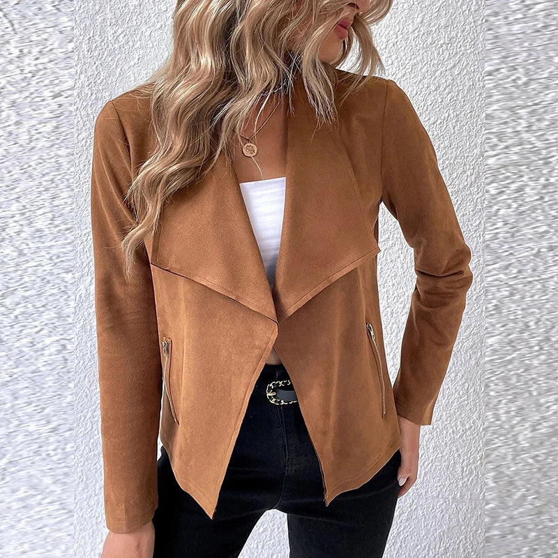 Fashion Coat Women Jacket Solid Turn Down Collar Long Sleeve Casual Jackets For Women Elegant Short Coat Outwear