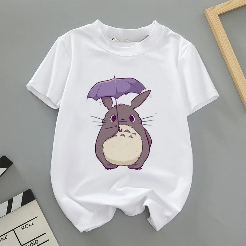 A Thin Short-sleeved T-shirt with Cute Cartoon Totoro Prints for Both Men and Women in Spring and Summer As The Base