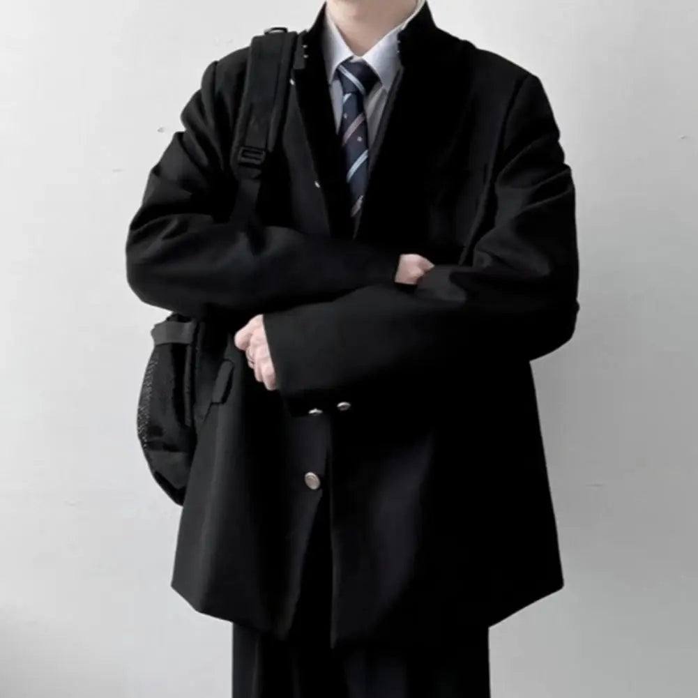 Men Suit Coat Japanese Style School Uniform Stand-up Collar Single-Breasted Formal Jacket With Flap Pockets Chinese Tunic Suit