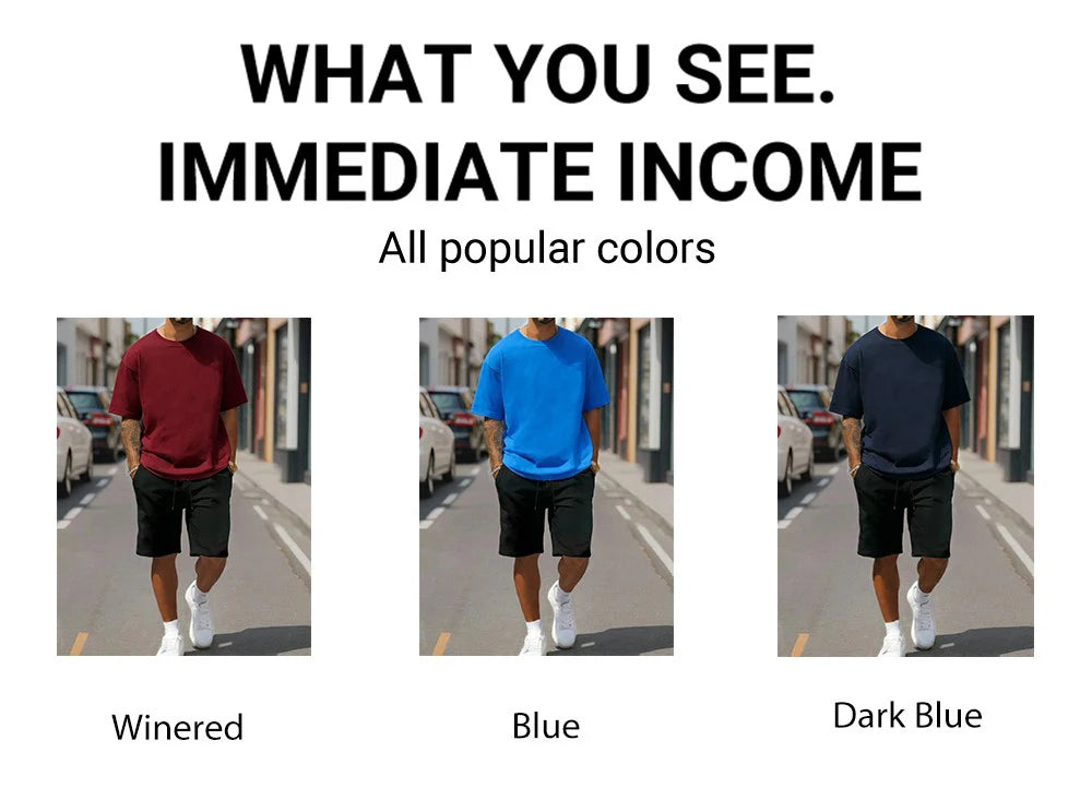 Summer Cotton Street T-Shirt Suit Men Oversize Daily Shorts Gym Loose Sportswear Trendy Hip Hop Clothes Sport Pocket Short Pants