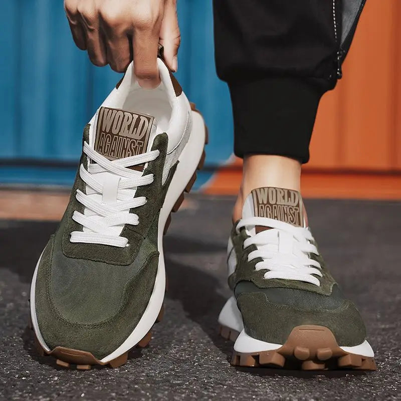 New lug sole anti skid sneakers for men travel walking shoes man fashion lace up trainers male faux leather sneaker wedged shoes