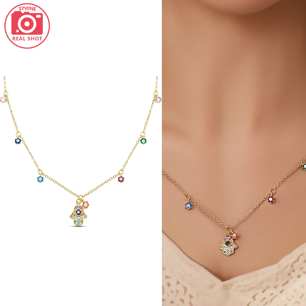 Exquisite Gold Fatima's Hand Necklace 925 Silver Original Devil's Eye Cross Bead Necklace Women Jewelry Luxury Friend Fine Gifts