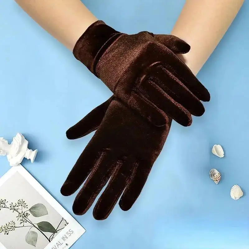 1 Pcs Halloween Costume Gloves Short Opera Velvet Gloves For Women Flapper Stretchy Wrist Length Banquet Tea Party