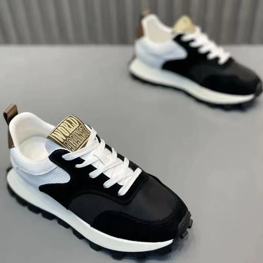 New lug sole anti skid sneakers for men travel walking shoes man fashion lace up trainers male faux leather sneaker wedged shoes