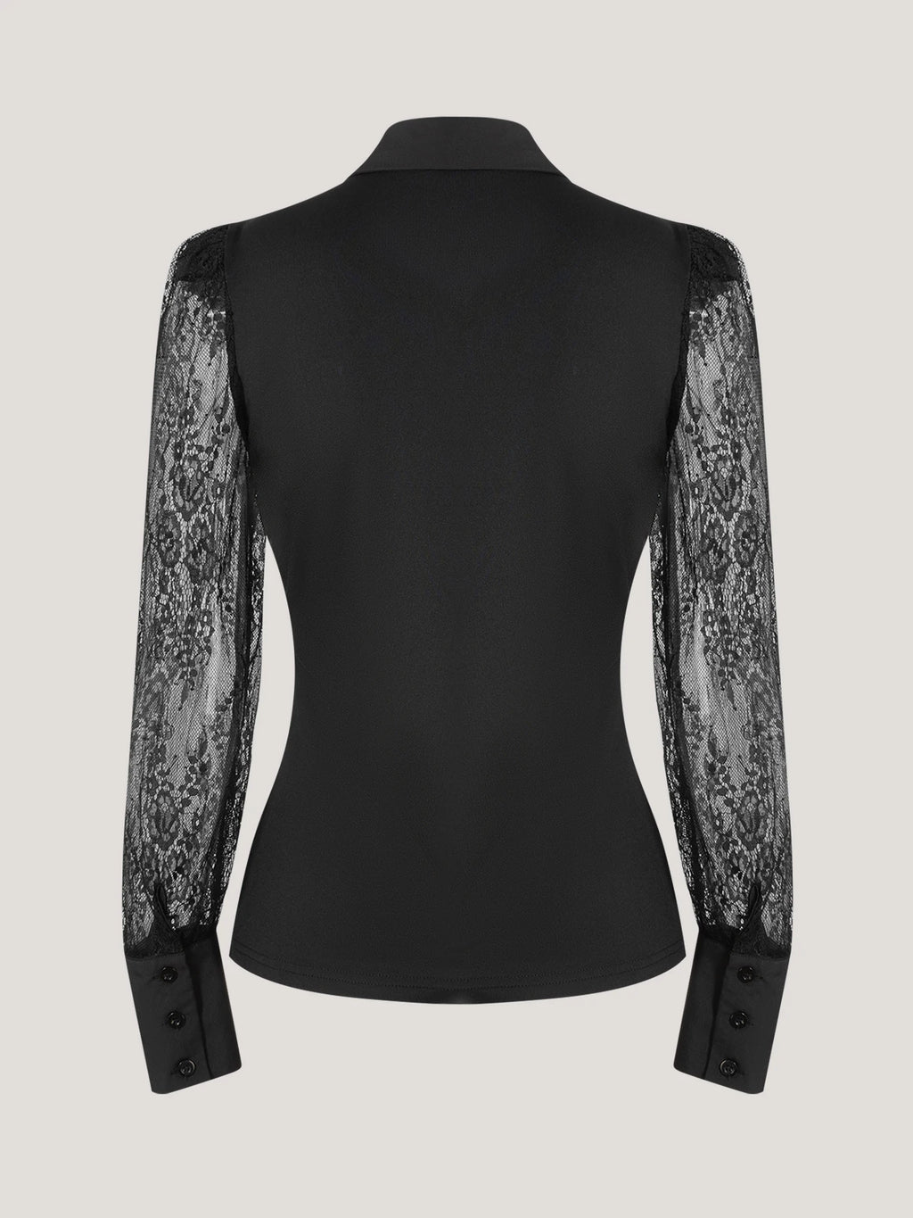 Women's Blouse Spring Summer Black Shirt Collar Lace Sheer Long Sleeve Puff Shoulder Button Front Slim Elegant Sexy Daily Office
