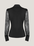 Women's Blouse Spring Summer Black Shirt Collar Lace Sheer Long Sleeve Puff Shoulder Button Front Slim Elegant Sexy Daily Office