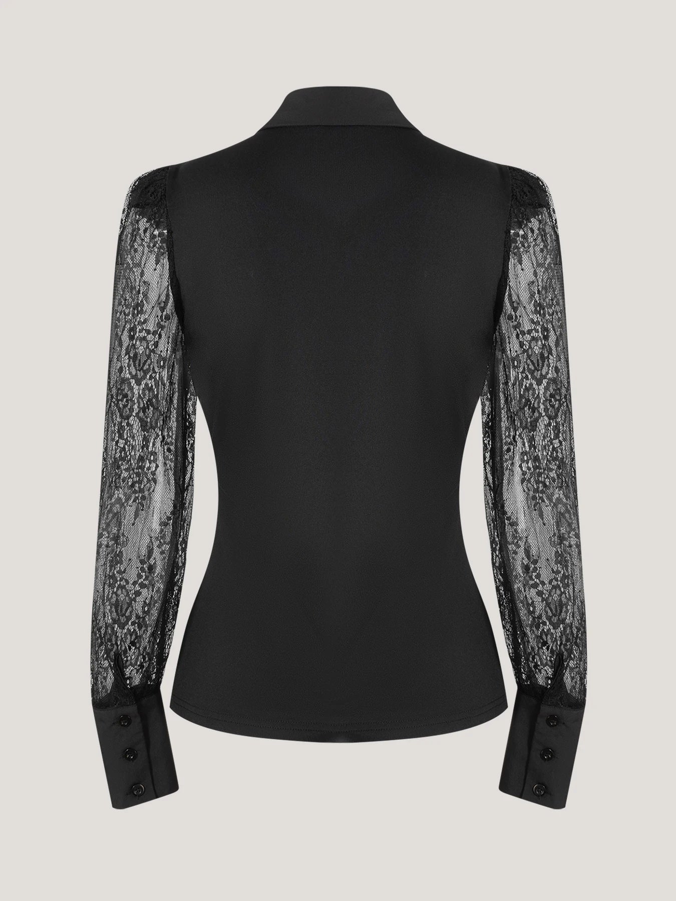 Women's Blouse Spring Summer Black Shirt Collar Lace Sheer Long Sleeve Puff Shoulder Button Front Slim Elegant Sexy Daily Office