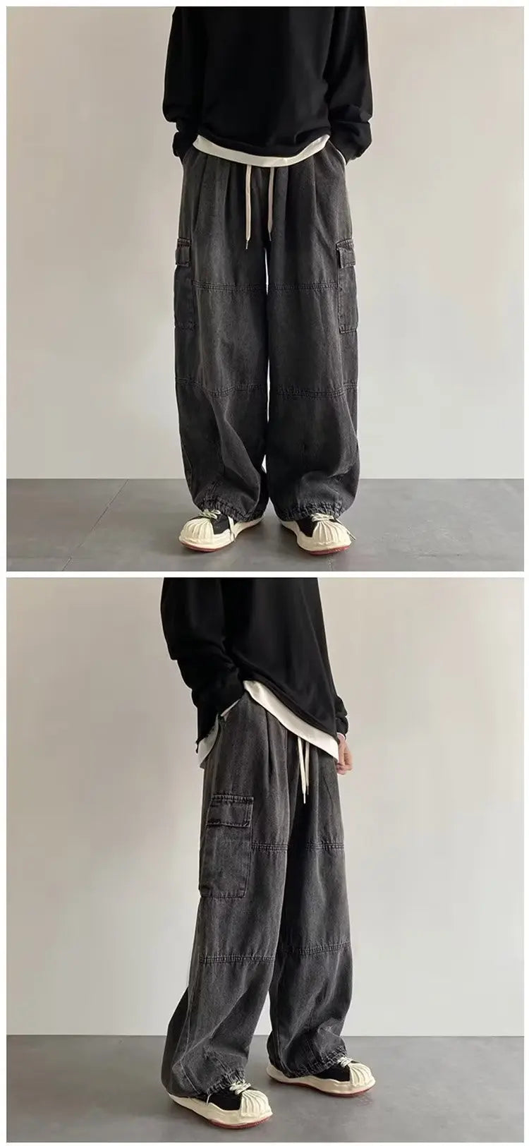 New Hip Hop Trend Baggy Cargo Pants for Men Women Japanese Streetwear Style Plus Size Joggers Washed Denim Loose Fit Trousers