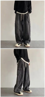 New Hip Hop Trend Baggy Cargo Pants for Men Women Japanese Streetwear Style Plus Size Joggers Washed Denim Loose Fit Trousers