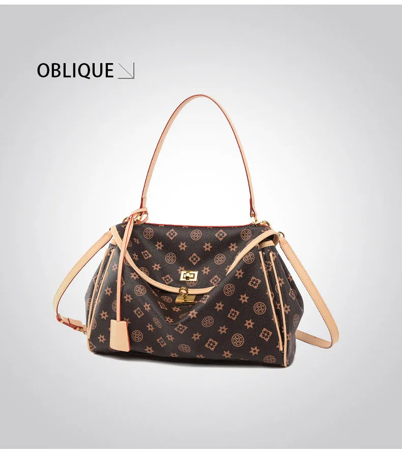 Ladies' tote bag, European and American retro handbag, printed underarm bag, fashionable commuting crossbody bag