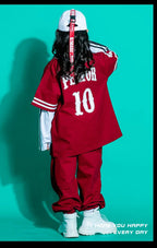 Kids Teenage Streetwear Hip Hop Clothing Red Shirt Tops Casual Cargo Jogger Pants For Girl Boy Jazz Dance Costume Rave Clothes