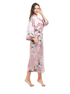 Women Long Robe Kimono Bathrobe Gown with Pockets Sexy Wedding Bride Bridesmaid Dressing Gown Oversize Satin Homewear Loungewear