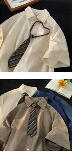 Short-sleeved Work Shirt Men's Summer Tie Handsome High-end Fashion Brand Trendy Couple College Style