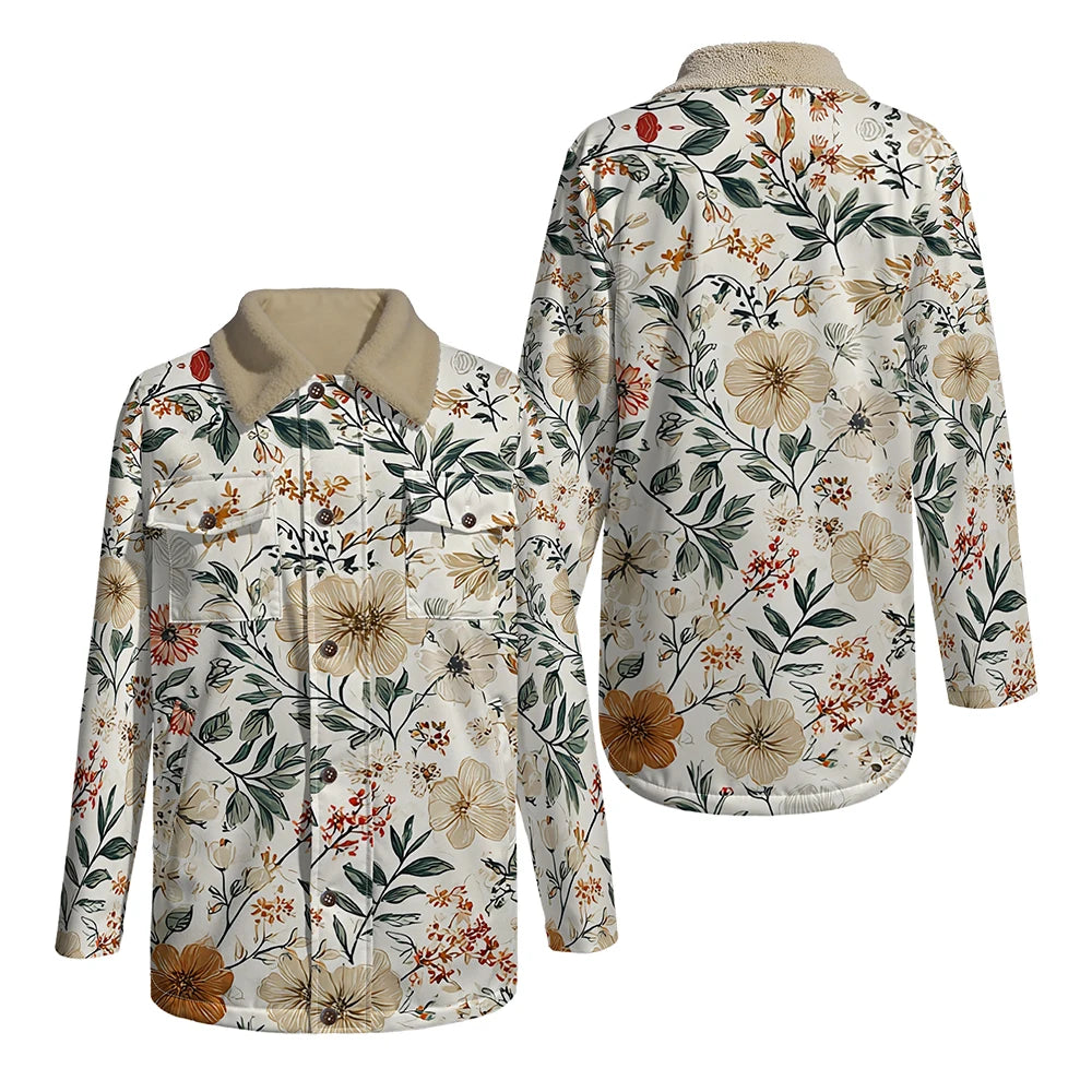 Elegant Floral Print Long Sleeve Coat with Soft Faux Fur Collar Perfect for Spring and Autumn Casual Fashion and Daily Outerwear