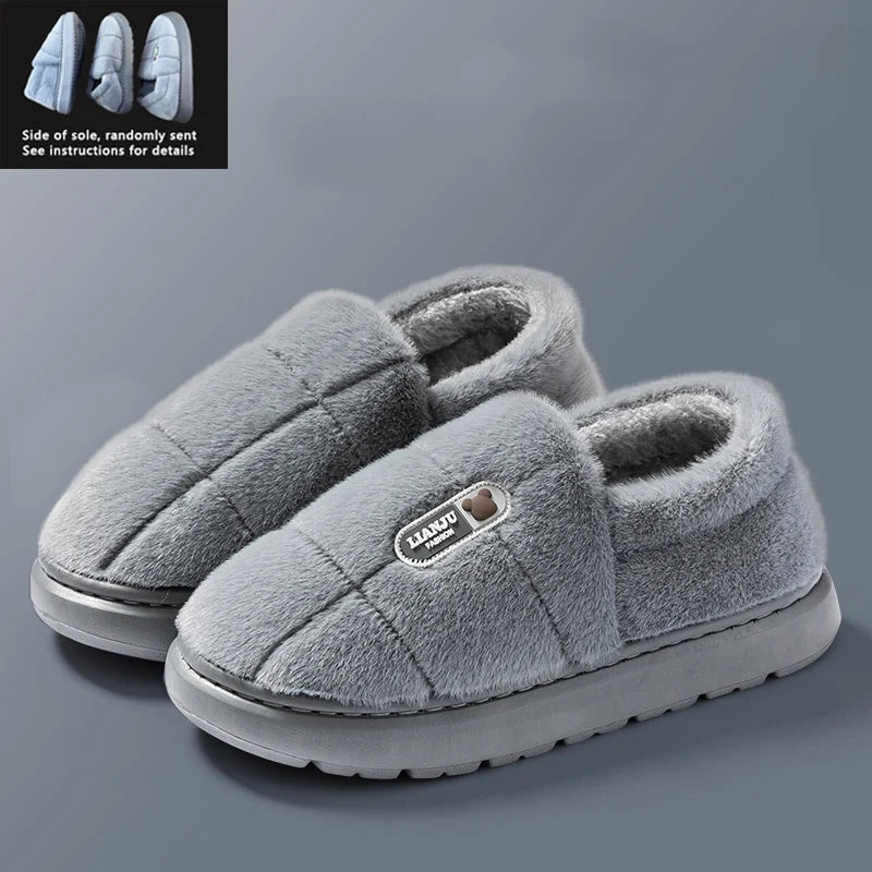 Men's slippers Winter Solid Color Wrap Heels Plush Slippers Non-slip Warm Women Men Home Casual Cotton Shoes Big Size 50 51