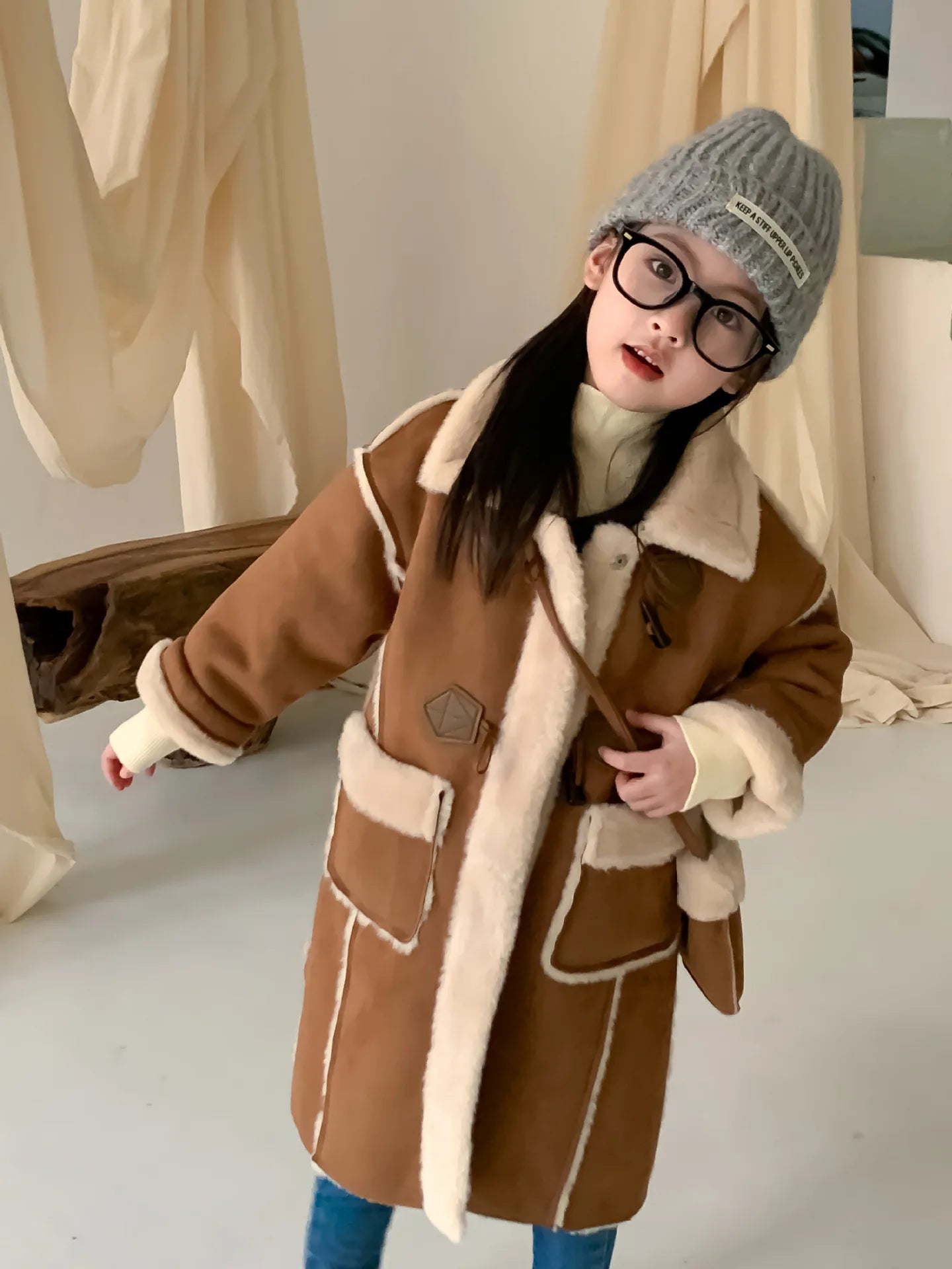 Girls Coat Melard Coat Children New Winter Thickened Foreign Air Long Coat Female Treasure Fur One Coat