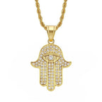 Hamsa Hand of Fatima Necklace Pendant & Chain For Men Women's Gold Color Stainless Steel Palm Necklaces Turkish Jewelry Gift
