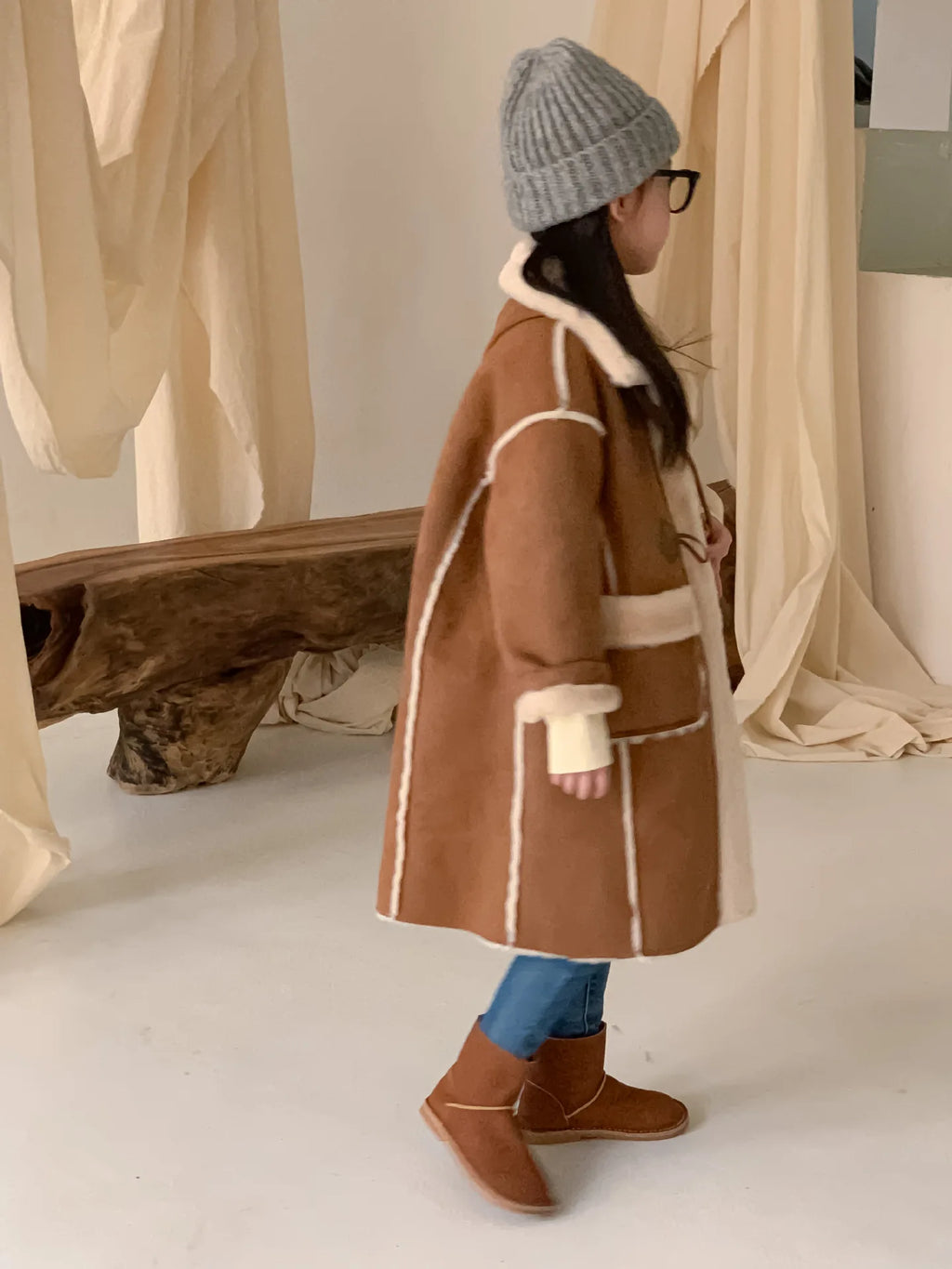 Girls Coat Melard Coat Children New Winter Thickened Foreign Air Long Coat Female Treasure Fur One Coat