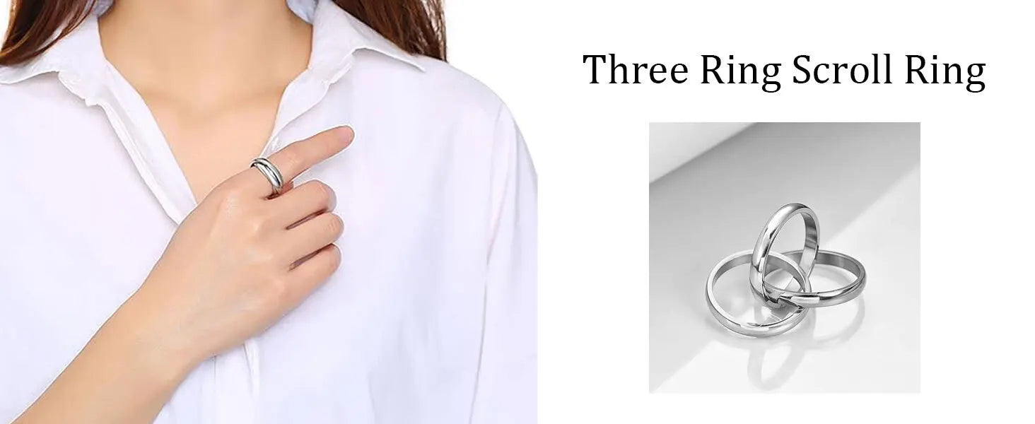 Stainless Steel Interlocked Triple Ring for Women Multi Color Wedding Band Bague Three in One