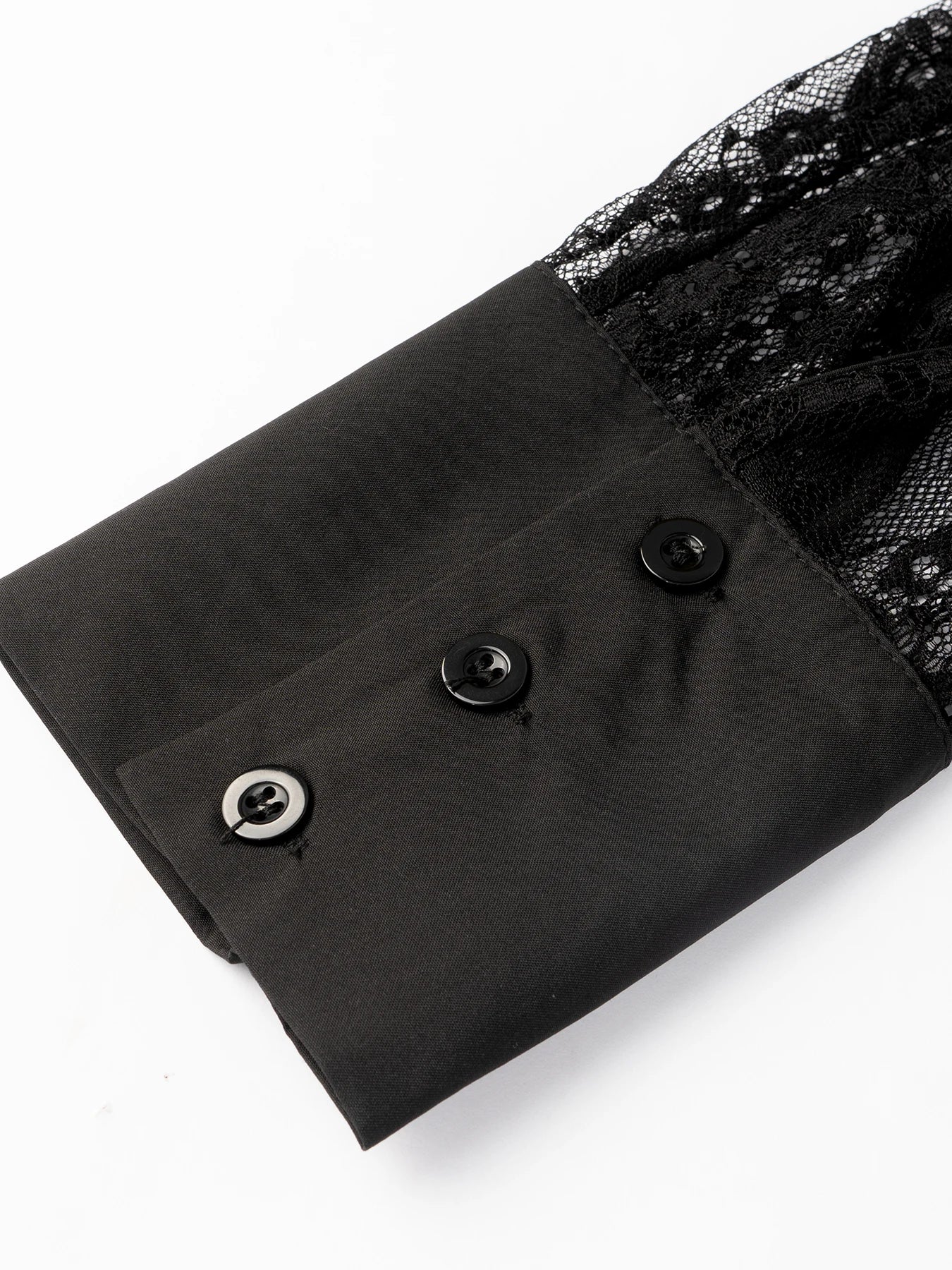 Women's Blouse Spring Summer Black Shirt Collar Lace Sheer Long Sleeve Puff Shoulder Button Front Slim Elegant Sexy Daily Office