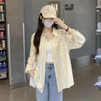 Striped Shirts & Blouses For Women Elegant Chic High Quality Clothing Trend 2025 Pretty Promotion Youth Cool Button Up Woman Top