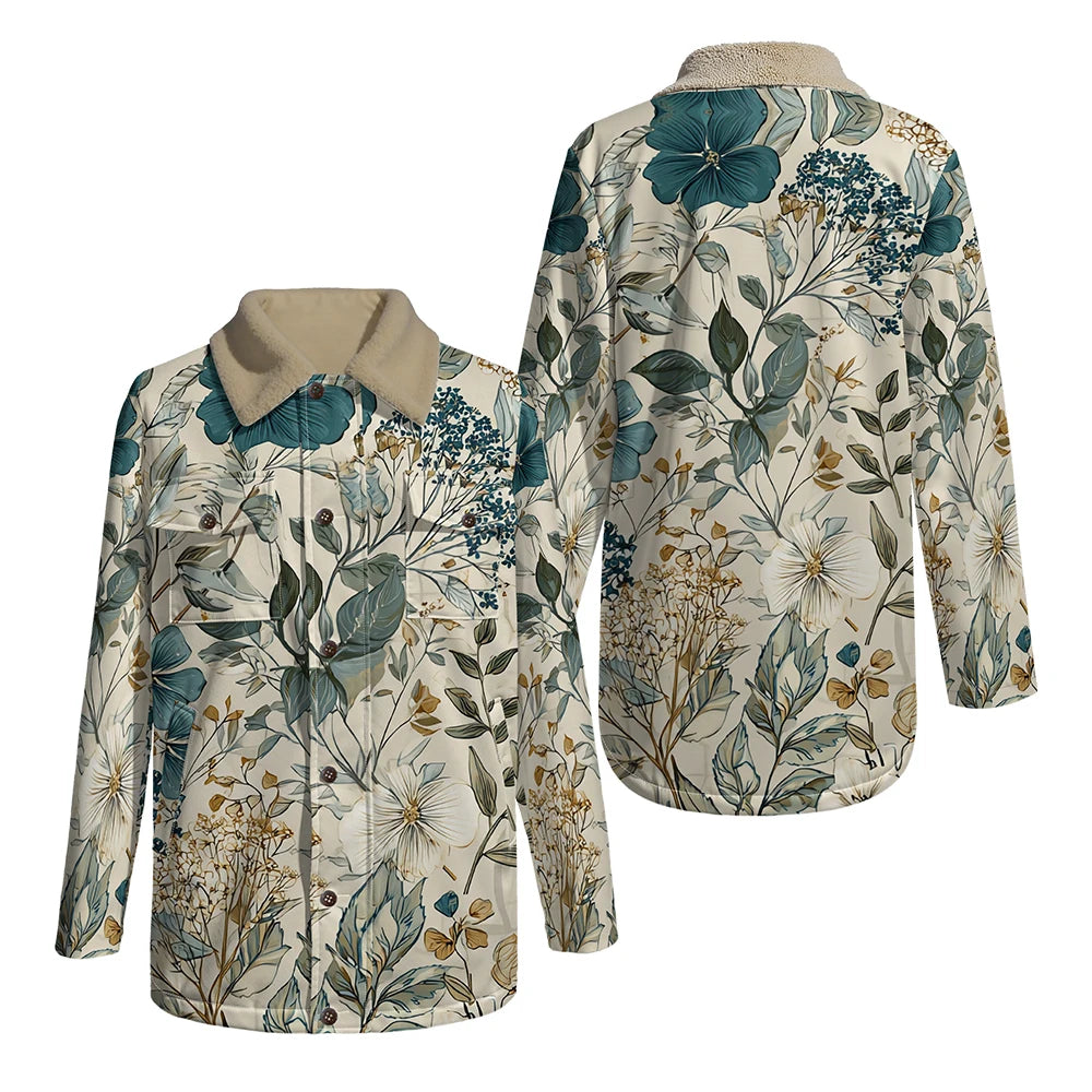 Elegant Floral Print Long Sleeve Coat with Soft Faux Fur Collar Perfect for Spring and Autumn Casual Fashion and Daily Outerwear