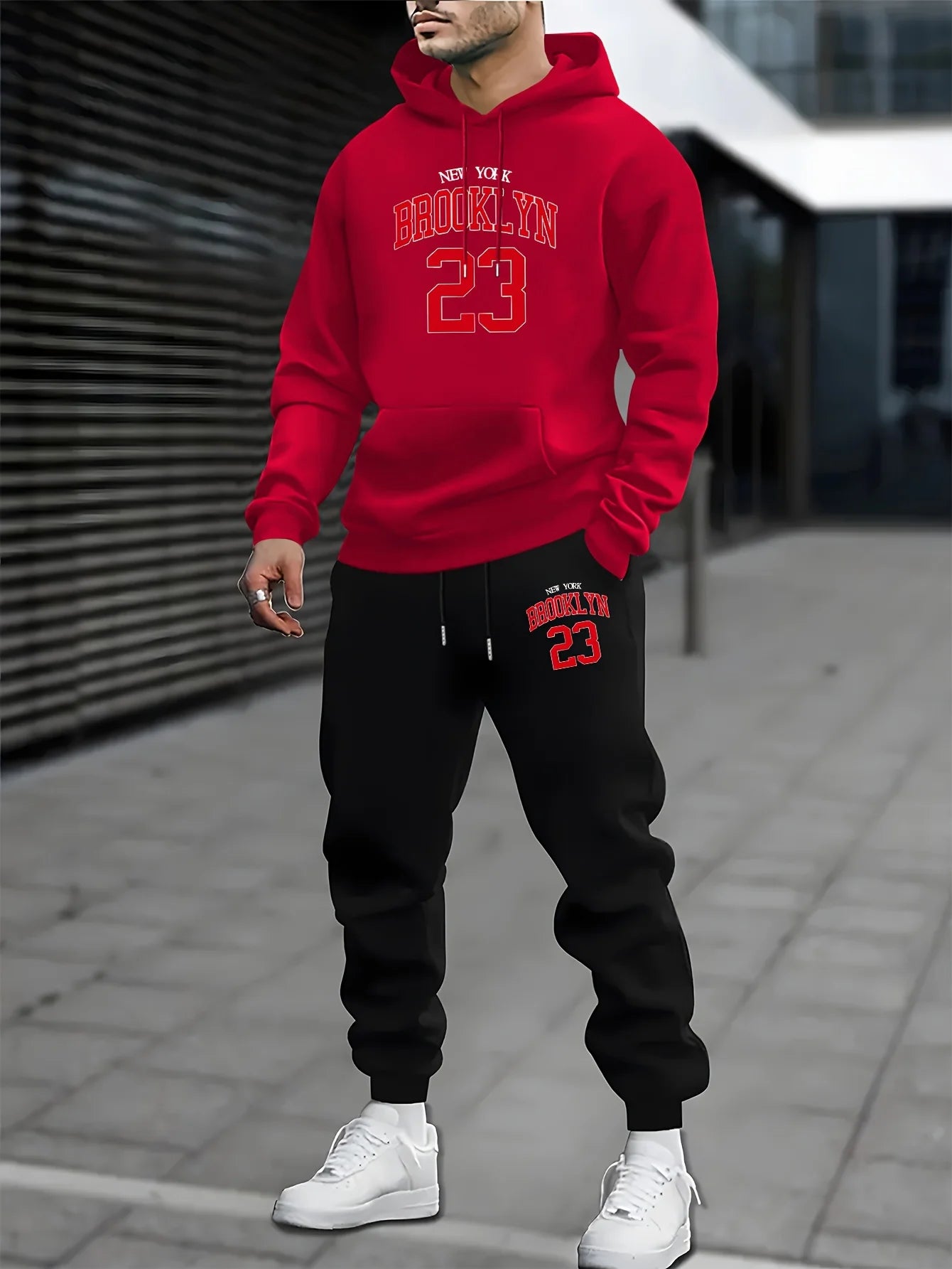 T-shirt set - trendy new style for men - 23 printed casual hooded t-shirt and pants with fleece lining - sports outfit for men