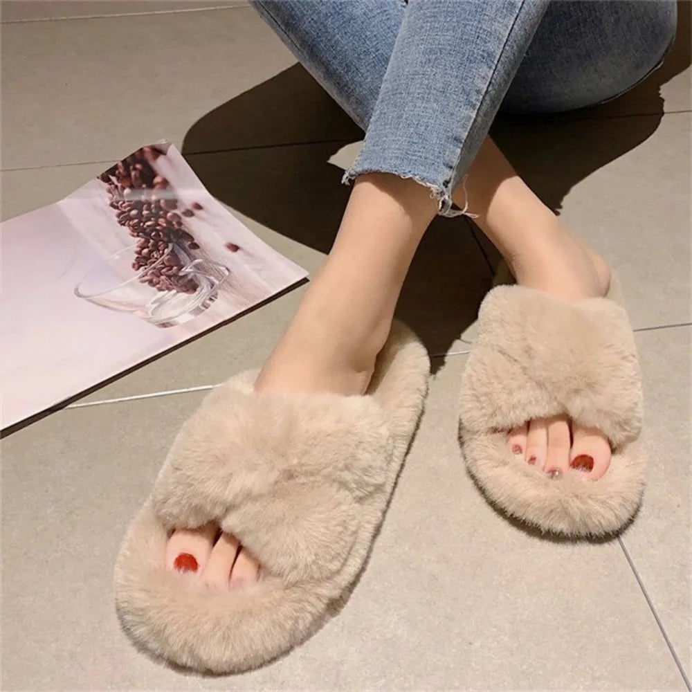 Lovely Slides Homewear Slippers Anti Slip Thick Flat Slippers Solid Color Warm Slippers Women Indoor