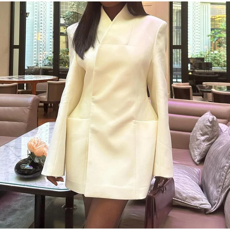 Turn-down Collar Office Lady Autumn Winter Suit Coat Formal Solid Coat Graceful Women