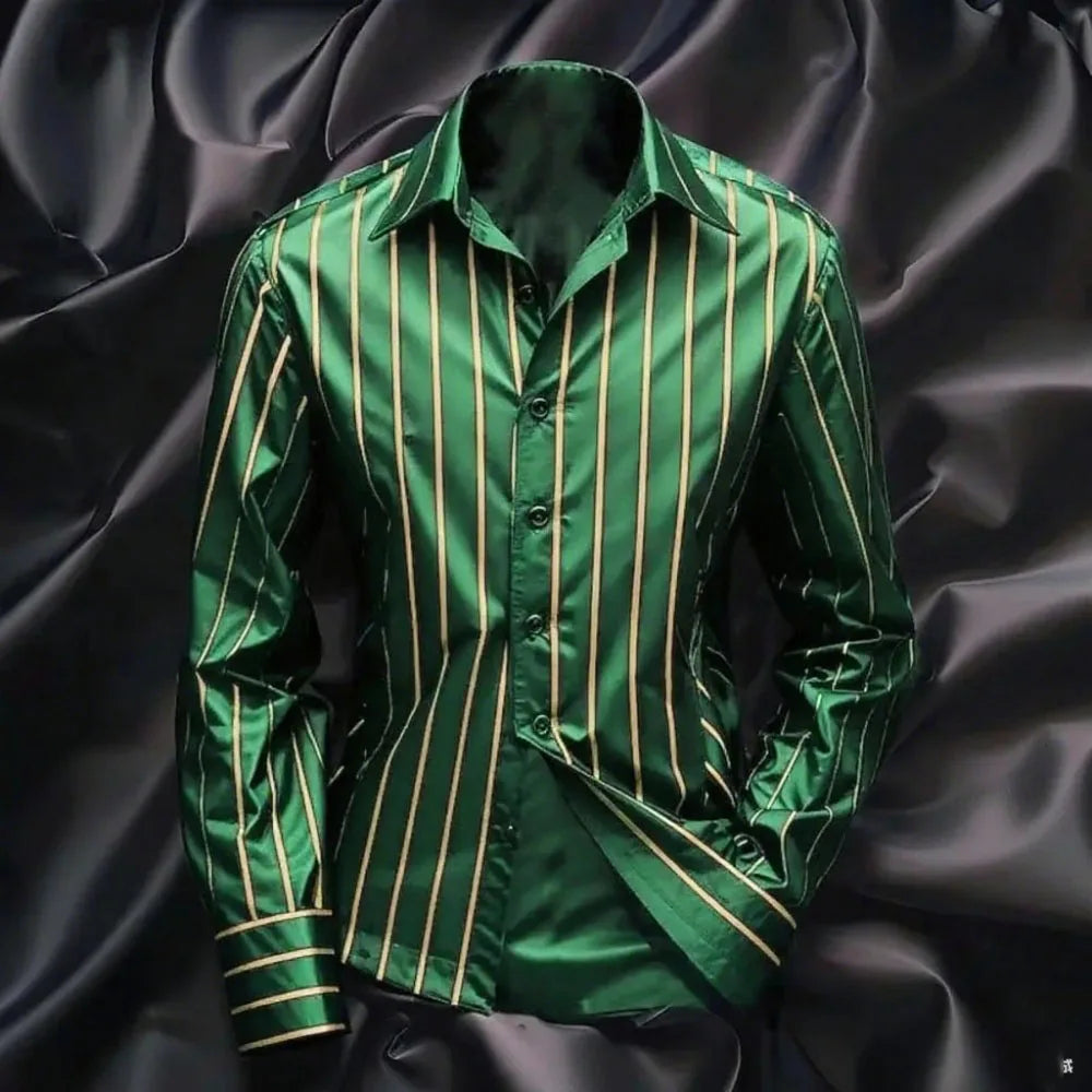 The new fashionable men's striped shirt is a casual and stylish outdoor long-sleeved shirt with a soft and comfortable lapel