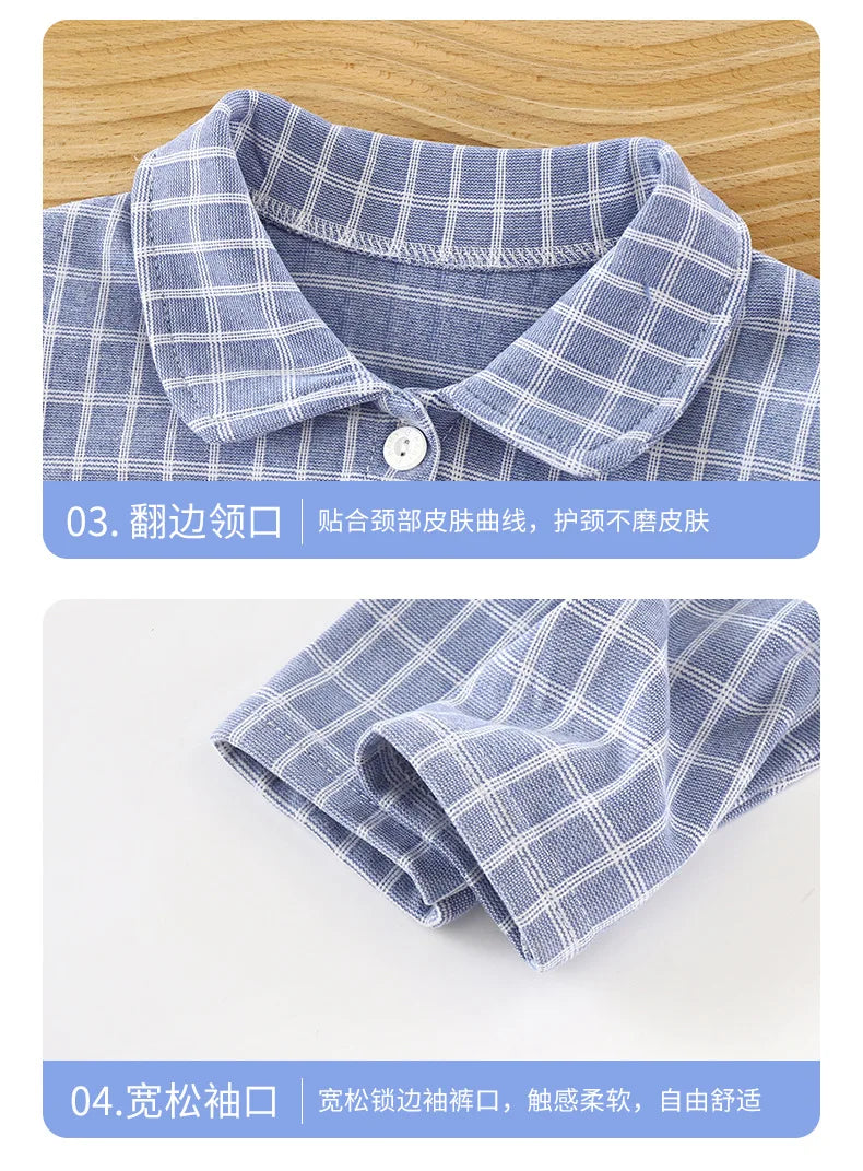 Boys Girls Autumn Pajamas Homewear Kids Casual Plaid Long Sleeve Lapel Shirt with Pants Pyjamas Youth Sleepwear Clothing Sets