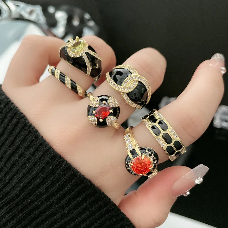 Finger Ring With Ancient Style Dark And Fashionable Personality Drop Glazed Ring Niche Design Temperament Fashionable Jewelry