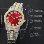 3PCS/Set Luxury Full Diamond Men Quartz Watches Fashion Hip Pop Mens Calendar Wristwatch Bracelet Necklace Set (Without Box)