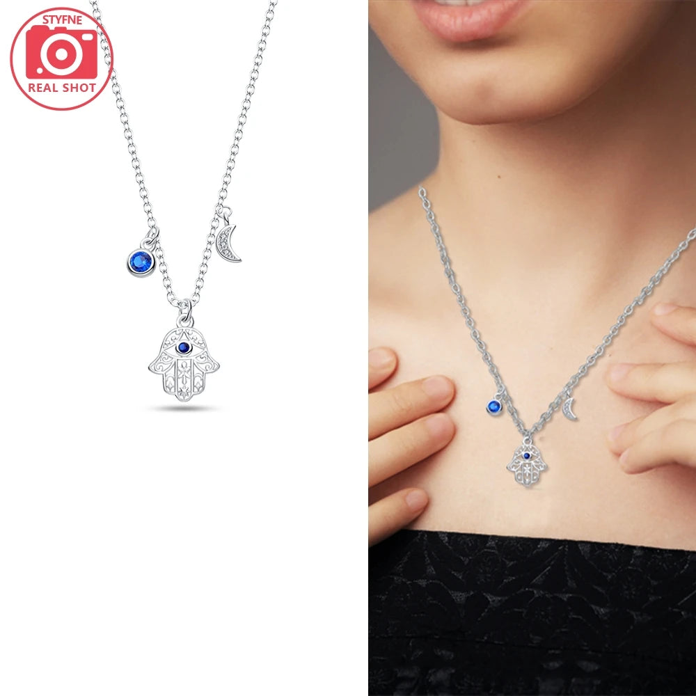 Exquisite Gold Fatima's Hand Necklace 925 Silver Original Devil's Eye Cross Bead Necklace Women Jewelry Luxury Friend Fine Gifts