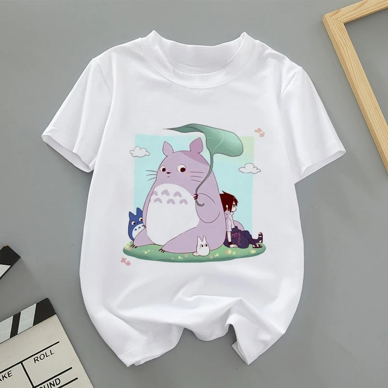 A Thin Short-sleeved T-shirt with Cute Cartoon Totoro Prints for Both Men and Women in Spring and Summer As The Base