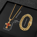 3PCS/Set Luxury Full Diamond Men Quartz Watches Fashion Hip Pop Mens Calendar Wristwatch Bracelet Necklace Set (Without Box)