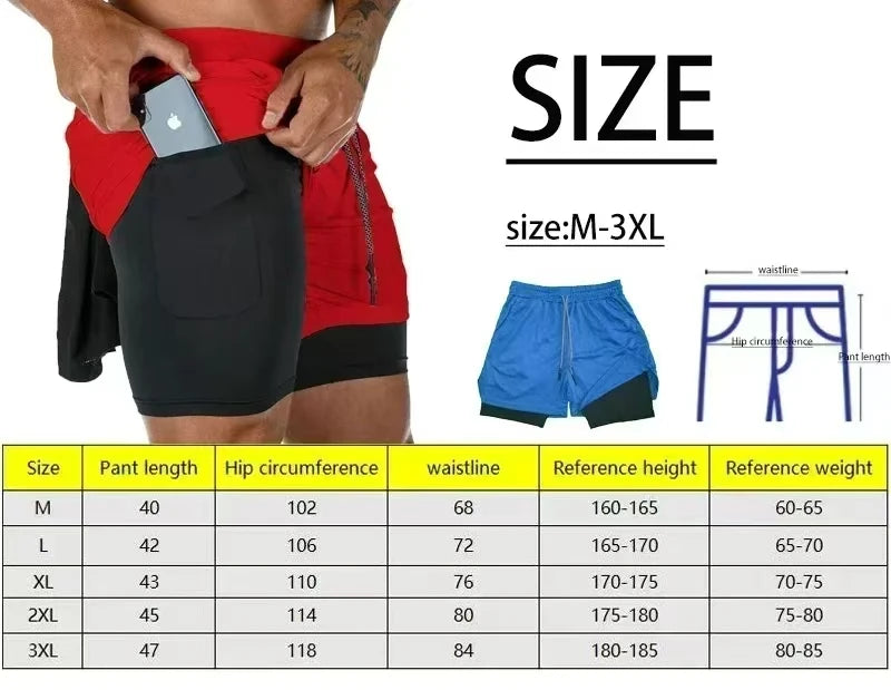 Men Running Shorts 2 In 1 Double-deck Sport Shorts Sportswear Gym Fitness Short Pants Training Jogging Bottom Men's Clothing