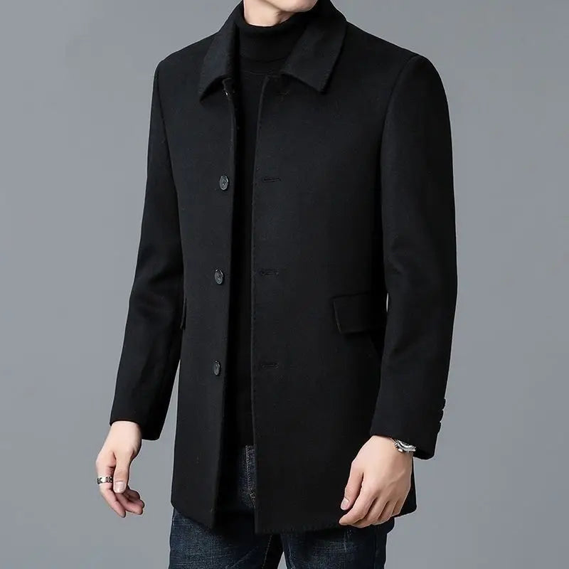 Coat Men's Medium And Long Double-Sided Woolen Windbreaker Four Seasons Lapel Wool Jacket