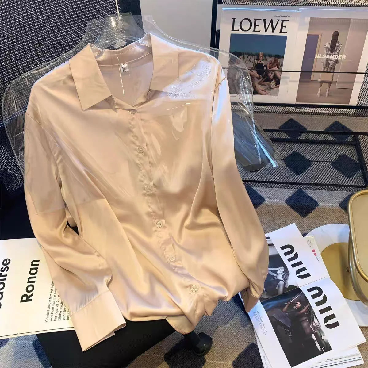 Women's Shirts & Blouses Spring Autumn New Long Sleeve Button Up White Satin Top Thin Office Lady Work Wear Female Clothing Hot