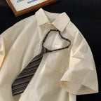 Short-sleeved Work Shirt Men's Summer Tie Handsome High-end Fashion Brand Trendy Couple College Style