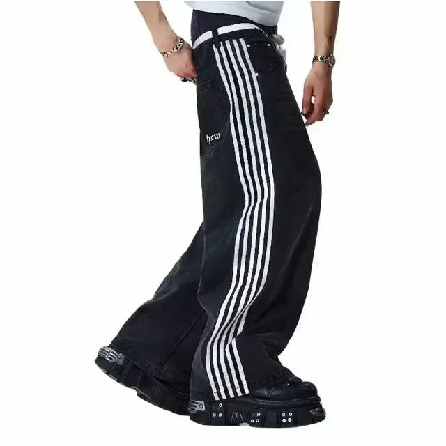 Jeans Spring and Autumn European and American Wide-leg Loose Alien Pattern Trousers 2025 New High Street Trend Hip-hop Men