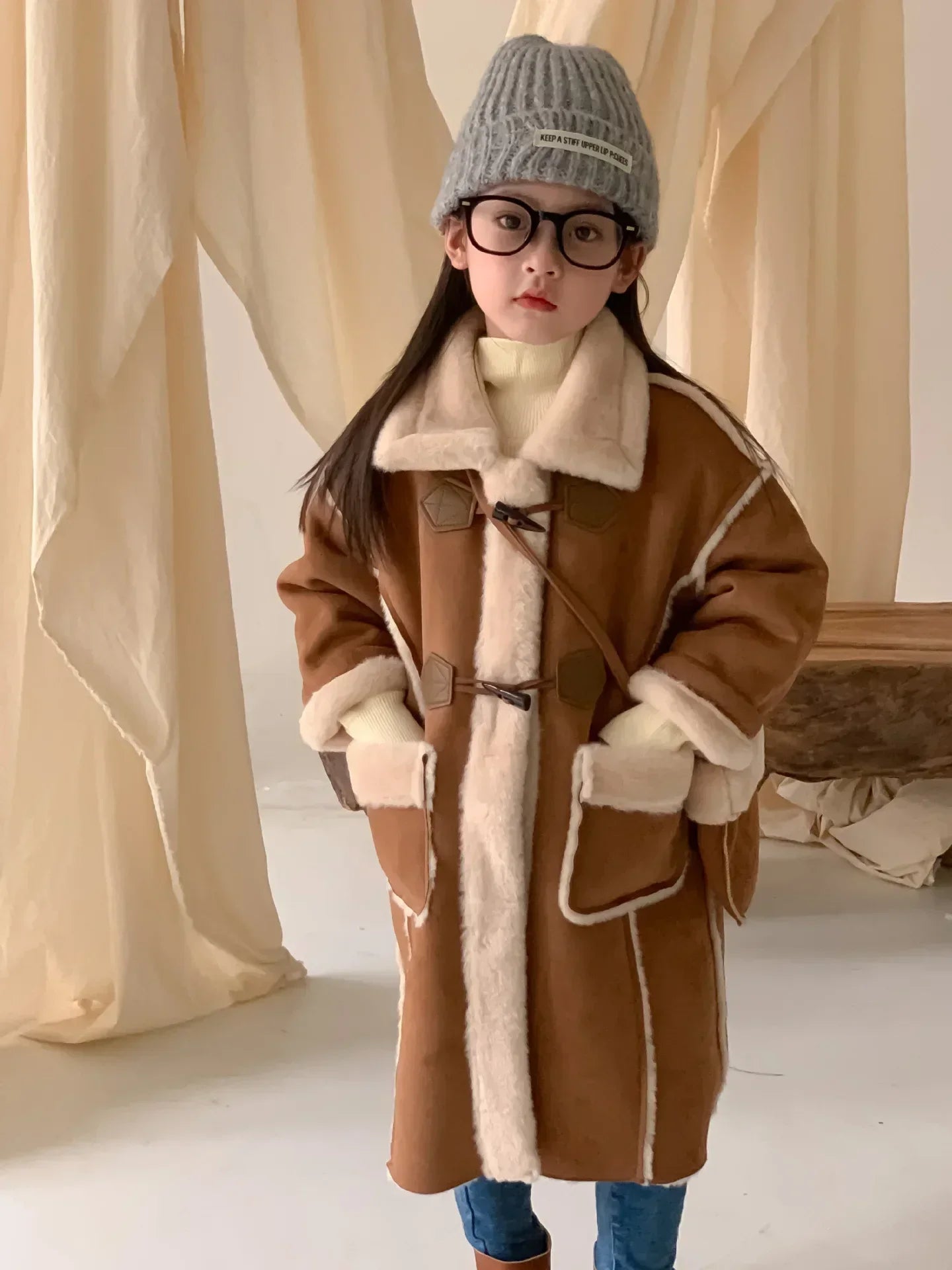 Girls Coat Melard Coat Children New Winter Thickened Foreign Air Long Coat Female Treasure Fur One Coat