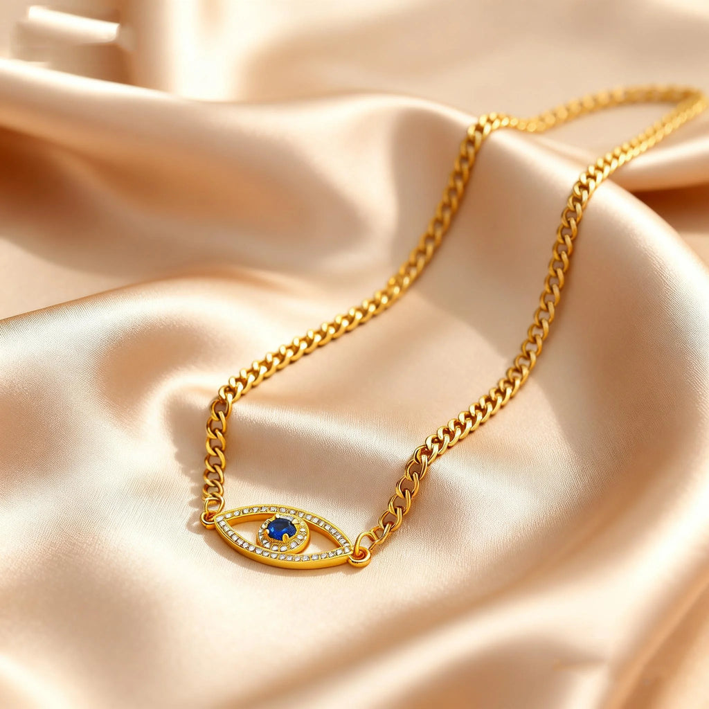 Evil Eyes Pendant Necklace for Women Shiny Zircon Lucky Blue Eye Charm Necklace Boho Luxury Jewelry Gift